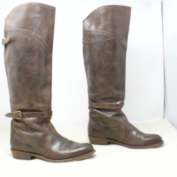 Frye Shoes - FRYE Dorado Brown Leather Knee High Riding Boots 8